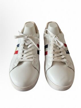 White Men’s Leather Sneakers with Red & Blue Stripe